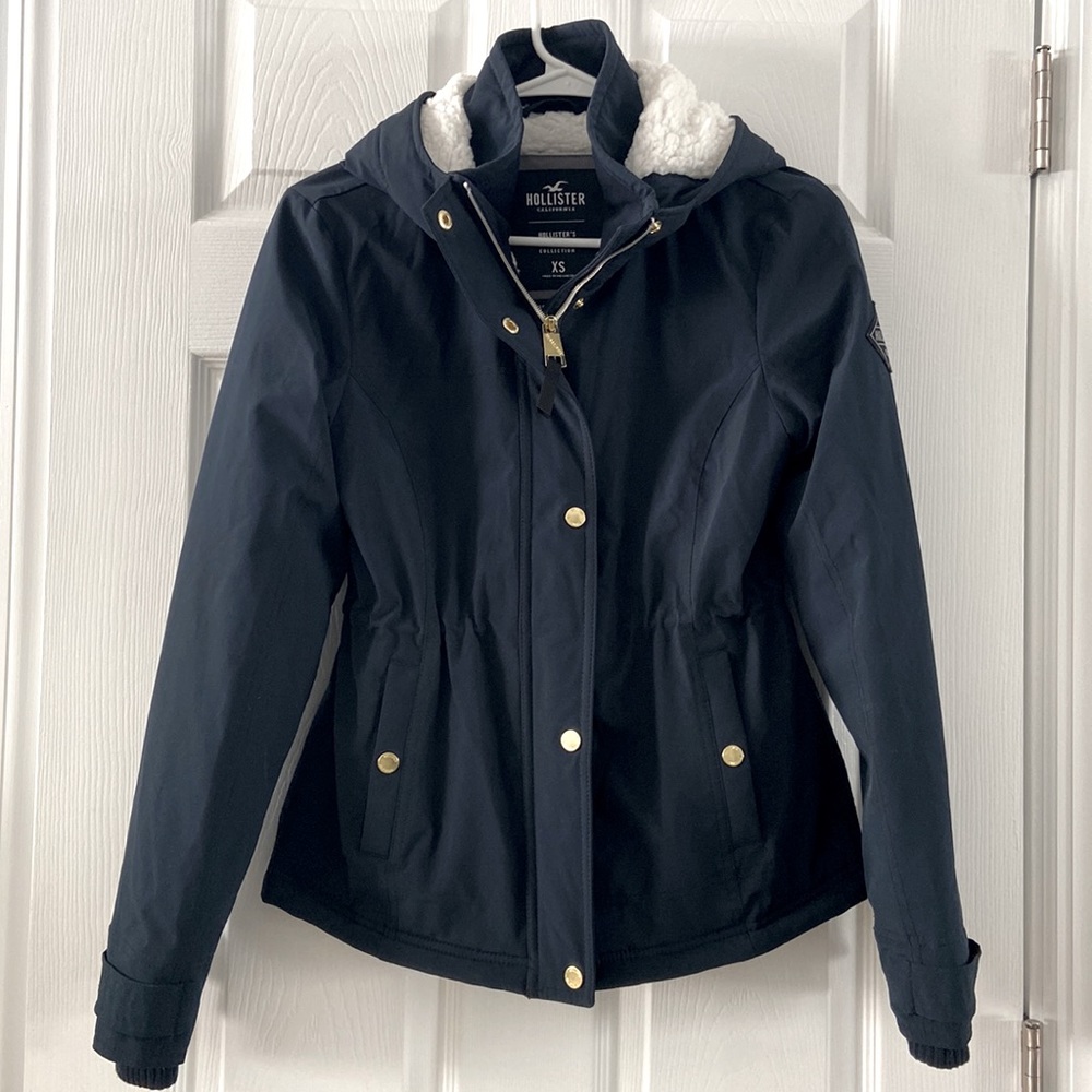 Navy Sherpa Short Parka Jacket